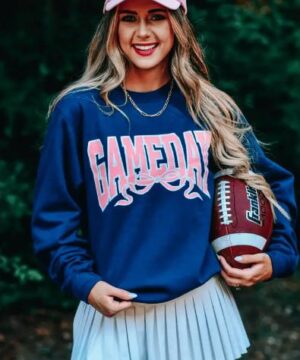 Preppy sweatshirt- Preppy Gameday Bow Navy Sweatshirt