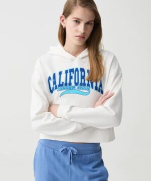 California Heritage Cropped Hoodie – White